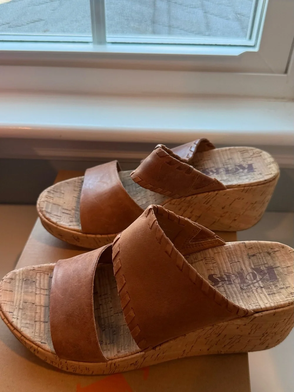 Kork-Ease Kendri Brown Leather Wedge Sandals Size 7M